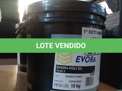 LOTE 293 - 01 BALDE DE GRAXA EVORA POLY EX NLGI:2 10 KG. (NO ESTADO) ATENÇÃO! FAZER A VISITAÇÃO ANTES DE ARREMATAR, NÃO SABEMOS SE FUNCIONA. LEILÃO NÃO TEM GARANTIA E NEM DEVOLUÇÃO, SUJEITO A POSSÍVEIS AVARIAS VISÍVEIS/OCULTAS E/OU AUSÊNCIA DE COMPONENTES.