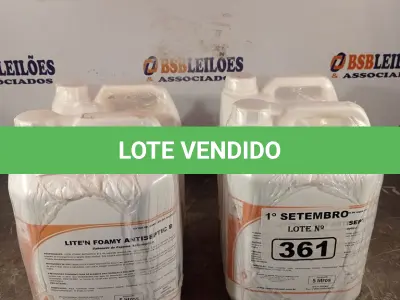 LOTE 361 - 20 LITROS DE SABONETE DE ESPUMA ANTISSÉPTICO. (NO ESTADO) ATENÇÃO! FAZER A VISITAÇÃO ANTES DE ARREMATAR, NÃO SABEMOS SE FUNCIONA. LEILÃO NÃO TEM GARANTIA E NEM DEVOLUÇÃO, SUJEITO A POSSÍVEIS AVARIAS VISÍVEIS/OCULTAS E/OU AUSÊNCIA DE COMPONENTES.