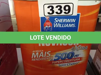 LOTE 339 - 01 LATA DE TINTA SHERWIN WILLIAMS NOVACOR SEM CHEIRO SEMIBRILHO INTERIORES/EXTERIORES 18L NA COR MARFIM. (NO ESTADO) ATENÇÃO! FAZER A VISITAÇÃO ANTES DE ARREMATAR, NÃO SABEMOS SE FUNCIONA. LEILÃO NÃO TEM GARANTIA E NEM DEVOLUÇÃO, SUJEITO A POSSÍVEIS AVARIAS VISÍVEIS/OCULTAS E/OU AUSÊNCIA DE COMPONENTES.
