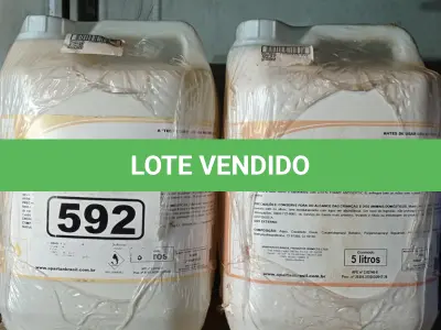 LOTE 592 - 20 LITROS DE SABONETE DE ESPUMA ANTISSÉPTICO. (NO ESTADO) ATENÇÃO! FAZER A VISITAÇÃO ANTES DE ARREMATAR, NÃO SABEMOS SE FUNCIONA. LEILÃO NÃO TEM GARANTIA E NEM DEVOLUÇÃO, SUJEITO A POSSÍVEIS AVARIAS VISÍVEIS/OCULTAS E/OU AUSÊNCIA DE COMPONENTES.
