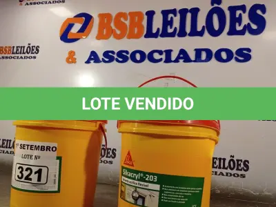 LOTE 321 - 02 BALDES DE SIKACRYL-203, SELANTE ACRÍLICO FLEXÍVEL 5KG. (NO ESTADO) ATENÇÃO! FAZER A VISITAÇÃO ANTES DE ARREMATAR, NÃO SABEMOS SE FUNCIONA. LEILÃO NÃO TEM GARANTIA E NEM DEVOLUÇÃO, SUJEITO A POSSÍVEIS AVARIAS VISÍVEIS/OCULTAS E/OU AUSÊNCIA DE COMPONENTES.