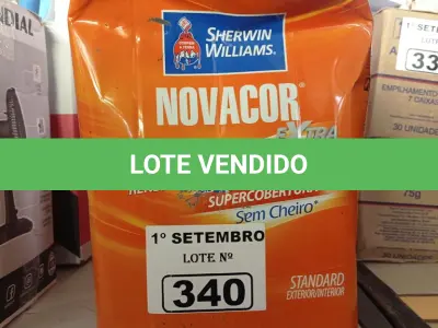 LOTE 340 - 01 LATA DE TINTA SHERWIN WILLIAMS NOVACOR SEM CHEIRO STANDARD EXTERIOR/INTERIORES NA COR FOSCO GELO. (NO ESTADO) ATENÇÃO! FAZER A VISITAÇÃO ANTES DE ARREMATAR, NÃO SABEMOS SE FUNCIONA. LEILÃO NÃO TEM GARANTIA E NEM DEVOLUÇÃO, SUJEITO A POSSÍVEIS AVARIAS VISÍVEIS/OCULTAS E/OU AUSÊNCIA DE COMPONENTES.