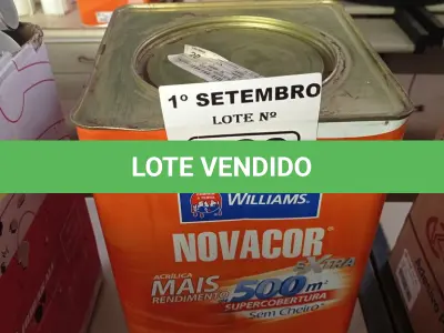 LOTE 339 - 01 LATA DE TINTA SHERWIN WILLIAMS NOVACOR SEM CHEIRO SEMIBRILHO INTERIORES/EXTERIORES 18L NA COR MARFIM. (NO ESTADO) ATENÇÃO! FAZER A VISITAÇÃO ANTES DE ARREMATAR, NÃO SABEMOS SE FUNCIONA. LEILÃO NÃO TEM GARANTIA E NEM DEVOLUÇÃO, SUJEITO A POSSÍVEIS AVARIAS VISÍVEIS/OCULTAS E/OU AUSÊNCIA DE COMPONENTES.