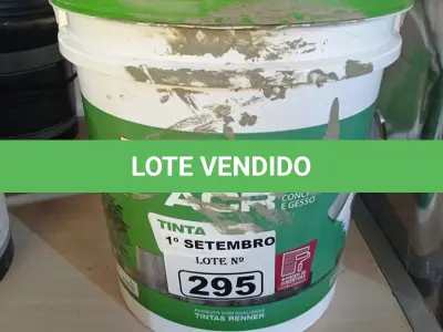 LOTE 295 - 01 BALDE DE TINTA ACRÍLICA INTERIORES 18L NA COR CONCRETO FOSCO. (NO ESTADO) ATENÇÃO! FAZER A VISITAÇÃO ANTES DE ARREMATAR, NÃO SABEMOS SE FUNCIONA. LEILÃO NÃO TEM GARANTIA E NEM DEVOLUÇÃO, SUJEITO A POSSÍVEIS AVARIAS VISÍVEIS/OCULTAS E/OU AUSÊNCIA DE COMPONENTES.