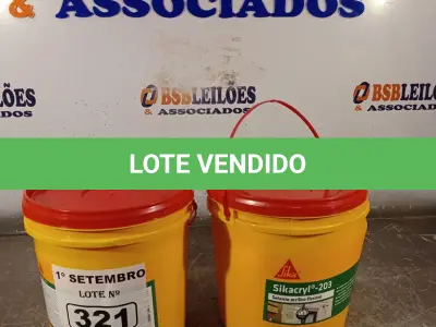 LOTE 321 - 02 BALDES DE SIKACRYL-203, SELANTE ACRÍLICO FLEXÍVEL 5KG. (NO ESTADO) ATENÇÃO! FAZER A VISITAÇÃO ANTES DE ARREMATAR, NÃO SABEMOS SE FUNCIONA. LEILÃO NÃO TEM GARANTIA E NEM DEVOLUÇÃO, SUJEITO A POSSÍVEIS AVARIAS VISÍVEIS/OCULTAS E/OU AUSÊNCIA DE COMPONENTES.