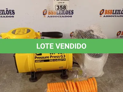 LOTE 358 - 01 COMPRESSOR DE AR DIRETO WP JET PRESSURE PRESS G3 COM MANGUEIRA E PISTOLA PARA PINTURA. (NO ESTADO) ATENÇÃO! FAZER A VISITAÇÃO ANTES DE ARREMATAR, NÃO SABEMOS SE FUNCIONA. LEILÃO NÃO TEM GARANTIA E NEM DEVOLUÇÃO, SUJEITO A POSSÍVEIS AVARIAS VISÍVEIS/OCULTAS E/OU AUSÊNCIA DE COMPONENTES.
