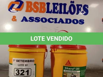 LOTE 321 - 02 BALDES DE SIKACRYL-203, SELANTE ACRÍLICO FLEXÍVEL 5KG. (NO ESTADO) ATENÇÃO! FAZER A VISITAÇÃO ANTES DE ARREMATAR, NÃO SABEMOS SE FUNCIONA. LEILÃO NÃO TEM GARANTIA E NEM DEVOLUÇÃO, SUJEITO A POSSÍVEIS AVARIAS VISÍVEIS/OCULTAS E/OU AUSÊNCIA DE COMPONENTES.