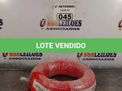LOTE 045 - 01 ROLO DE CABO FLEXÍVEL 100M 1X4MM NA COR VERMELHA(NOVO). (NO ESTADO) ATENÇÃO! FAZER A VISITAÇÃO ANTES DE ARREMATAR, NÃO SABEMOS SE FUNCIONA. LEILÃO NÃO TEM GARANTIA E NEM DEVOLUÇÃO, SUJEITO A POSSÍVEIS AVARIAS VISÍVEIS/OCULTAS E/OU AUSÊNCIA DE COMPONENTES.