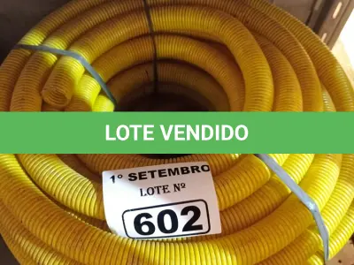 LOTE 602 - 02 ROLOS DE MANGUEIRA CORRUGADA. (NO ESTADO) ATENÇÃO! FAZER A VISITAÇÃO ANTES DE ARREMATAR, NÃO SABEMOS SE FUNCIONA. LEILÃO NÃO TEM GARANTIA E NEM DEVOLUÇÃO, SUJEITO A POSSÍVEIS AVARIAS VISÍVEIS/OCULTAS E/OU AUSÊNCIA DE COMPONENTES.