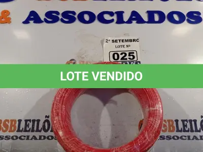 LOTE 025 - 01 ROLO DE CABO FLEXÍVEL 100M 1X2,5MM NA COR VERMELHA(NOVO). (NO ESTADO) ATENÇÃO! FAZER A VISITAÇÃO ANTES DE ARREMATAR, NÃO SABEMOS SE FUNCIONA. LEILÃO NÃO TEM GARANTIA E NEM DEVOLUÇÃO, SUJEITO A POSSÍVEIS AVARIAS VISÍVEIS/OCULTAS E/OU AUSÊNCIA DE COMPONENTES.