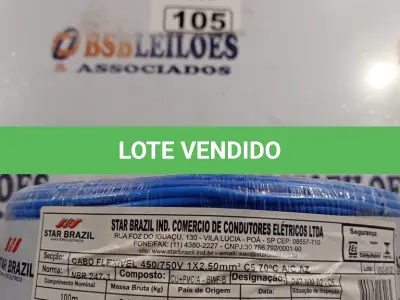 LOTE 105 - 01 ROLO DE CABO FLEXÍVEL 100M 1X2,5MM NA COR AZUL(NOVO). (NO ESTADO) ATENÇÃO! FAZER A VISITAÇÃO ANTES DE ARREMATAR, NÃO SABEMOS SE FUNCIONA. LEILÃO NÃO TEM GARANTIA E NEM DEVOLUÇÃO, SUJEITO A POSSÍVEIS AVARIAS VISÍVEIS/OCULTAS E/OU AUSÊNCIA DE COMPONENTES.