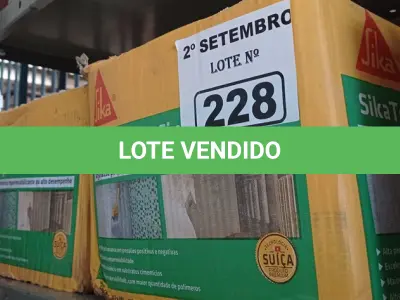 LOTE 228 - 02 CAIXAS DE SIKA TOP-107 CINZA, ARGAMASSA POLIMÉRICA IMPERMEABILIZANTE DE ALTO DESEMPENHO. (NO ESTADO) ATENÇÃO! FAZER A VISITAÇÃO ANTES DE ARREMATAR, NÃO SABEMOS SE FUNCIONA. LEILÃO NÃO TEM GARANTIA E NEM DEVOLUÇÃO, SUJEITO A POSSÍVEIS AVARIAS VISÍVEIS/OCULTAS E/OU AUSÊNCIA DE COMPONENTES.