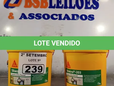 LOTE 239 - 02 BALDES DE SIKACRYL-203, SELANTE ACRÍLICO FLEXÍVEL 5KG. (NO ESTADO) ATENÇÃO! FAZER A VISITAÇÃO ANTES DE ARREMATAR, NÃO SABEMOS SE FUNCIONA. LEILÃO NÃO TEM GARANTIA E NEM DEVOLUÇÃO, SUJEITO A POSSÍVEIS AVARIAS VISÍVEIS/OCULTAS E/OU AUSÊNCIA DE COMPONENTES.