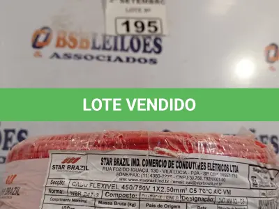 LOTE 195 - 01 ROLO DE CABO FLEXÍVEL 100M 1X2,5MM NA COR VERMELHA(NOVO). (NO ESTADO) ATENÇÃO! FAZER A VISITAÇÃO ANTES DE ARREMATAR, NÃO SABEMOS SE FUNCIONA. LEILÃO NÃO TEM GARANTIA E NEM DEVOLUÇÃO, SUJEITO A POSSÍVEIS AVARIAS VISÍVEIS/OCULTAS E/OU AUSÊNCIA DE COMPONENTES.