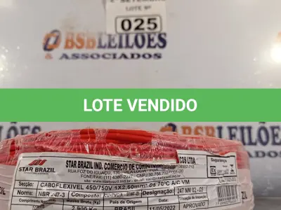 LOTE 025 - 01 ROLO DE CABO FLEXÍVEL 100M 1X2,5MM NA COR VERMELHA(NOVO). (NO ESTADO) ATENÇÃO! FAZER A VISITAÇÃO ANTES DE ARREMATAR, NÃO SABEMOS SE FUNCIONA. LEILÃO NÃO TEM GARANTIA E NEM DEVOLUÇÃO, SUJEITO A POSSÍVEIS AVARIAS VISÍVEIS/OCULTAS E/OU AUSÊNCIA DE COMPONENTES.