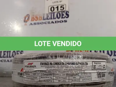 LOTE 015 - 01 ROLO DE CABO FLEXÍVEL 100M 1X4MM NA COR CINZA(NOVO). (NO ESTADO) ATENÇÃO! FAZER A VISITAÇÃO ANTES DE ARREMATAR, NÃO SABEMOS SE FUNCIONA. LEILÃO NÃO TEM GARANTIA E NEM DEVOLUÇÃO, SUJEITO A POSSÍVEIS AVARIAS VISÍVEIS/OCULTAS E/OU AUSÊNCIA DE COMPONENTES.