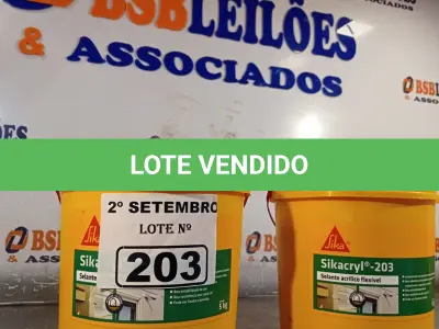 LOTE 203 - 02 BALDES DE SIKACRYL-203, SELANTE ACRÍLICO FLEXÍVEL 5KG. (NO ESTADO) ATENÇÃO! FAZER A VISITAÇÃO ANTES DE ARREMATAR, NÃO SABEMOS SE FUNCIONA. LEILÃO NÃO TEM GARANTIA E NEM DEVOLUÇÃO, SUJEITO A POSSÍVEIS AVARIAS VISÍVEIS/OCULTAS E/OU AUSÊNCIA DE COMPONENTES.