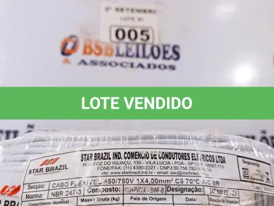 LOTE 005 - 01 ROLO DE CABO FLEXÍVEL 100M 1X4MM NA COR BRANCA(NOVO). (NO ESTADO) ATENÇÃO! FAZER A VISITAÇÃO ANTES DE ARREMATAR, NÃO SABEMOS SE FUNCIONA. LEILÃO NÃO TEM GARANTIA E NEM DEVOLUÇÃO, SUJEITO A POSSÍVEIS AVARIAS VISÍVEIS/OCULTAS E/OU AUSÊNCIA DE COMPONENTES.