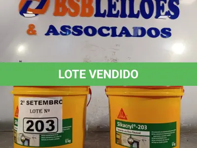 LOTE 203 - 02 BALDES DE SIKACRYL-203, SELANTE ACRÍLICO FLEXÍVEL 5KG. (NO ESTADO) ATENÇÃO! FAZER A VISITAÇÃO ANTES DE ARREMATAR, NÃO SABEMOS SE FUNCIONA. LEILÃO NÃO TEM GARANTIA E NEM DEVOLUÇÃO, SUJEITO A POSSÍVEIS AVARIAS VISÍVEIS/OCULTAS E/OU AUSÊNCIA DE COMPONENTES.