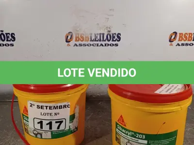 LOTE 117 - 02 BALDES DE SIKACRYL-203, SELANTE ACRÍLICO FLEXÍVEL 5KG. (NO ESTADO) ATENÇÃO! FAZER A VISITAÇÃO ANTES DE ARREMATAR, NÃO SABEMOS SE FUNCIONA. LEILÃO NÃO TEM GARANTIA E NEM DEVOLUÇÃO, SUJEITO A POSSÍVEIS AVARIAS VISÍVEIS/OCULTAS E/OU AUSÊNCIA DE COMPONENTES.