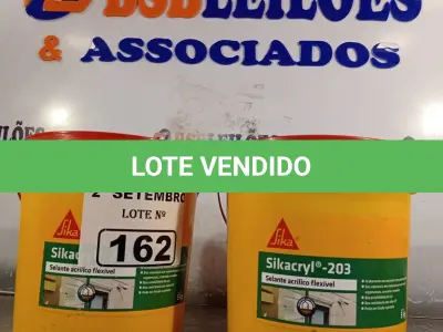 LOTE 162 - 02 BALDES DE SIKACRYL-203, SELANTE ACRÍLICO FLEXÍVEL 5KG. (NO ESTADO) ATENÇÃO! FAZER A VISITAÇÃO ANTES DE ARREMATAR, NÃO SABEMOS SE FUNCIONA. LEILÃO NÃO TEM GARANTIA E NEM DEVOLUÇÃO, SUJEITO A POSSÍVEIS AVARIAS VISÍVEIS/OCULTAS E/OU AUSÊNCIA DE COMPONENTES.