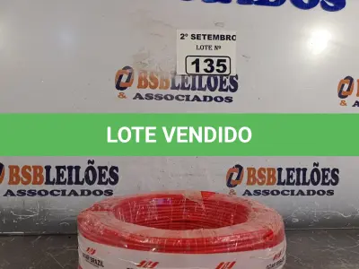 LOTE 135 - 01 ROLO DE CABO FLEXÍVEL 100M 1X4MM NA COR VERMELHA(NOVO). (NO ESTADO) ATENÇÃO! FAZER A VISITAÇÃO ANTES DE ARREMATAR, NÃO SABEMOS SE FUNCIONA. LEILÃO NÃO TEM GARANTIA E NEM DEVOLUÇÃO, SUJEITO A POSSÍVEIS AVARIAS VISÍVEIS/OCULTAS E/OU AUSÊNCIA DE COMPONENTES.