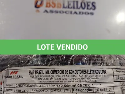 LOTE 115 - 01 ROLO DE CABO FLEXÍVEL 100M 1X2,5MM NA COR PRETA(NOVO). (NO ESTADO) ATENÇÃO! FAZER A VISITAÇÃO ANTES DE ARREMATAR, NÃO SABEMOS SE FUNCIONA. LEILÃO NÃO TEM GARANTIA E NEM DEVOLUÇÃO, SUJEITO A POSSÍVEIS AVARIAS VISÍVEIS/OCULTAS E/OU AUSÊNCIA DE COMPONENTES.