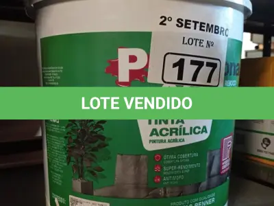 LOTE 177 - 01 BALDE DE TINTA ACRÍLICA 18L NA COR CONCRETO FOSCO. (NO ESTADO) ATENÇÃO! FAZER A VISITAÇÃO ANTES DE ARREMATAR, NÃO SABEMOS SE FUNCIONA. LEILÃO NÃO TEM GARANTIA E NEM DEVOLUÇÃO, SUJEITO A POSSÍVEIS AVARIAS VISÍVEIS/OCULTAS E/OU AUSÊNCIA DE COMPONENTES.