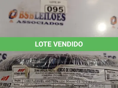 LOTE 095 - 01 ROLO DE CABO FLEXÍVEL 100M 1X4MM NA COR PRETA(NOVO). (NO ESTADO) ATENÇÃO! FAZER A VISITAÇÃO ANTES DE ARREMATAR, NÃO SABEMOS SE FUNCIONA. LEILÃO NÃO TEM GARANTIA E NEM DEVOLUÇÃO, SUJEITO A POSSÍVEIS AVARIAS VISÍVEIS/OCULTAS E/OU AUSÊNCIA DE COMPONENTES.