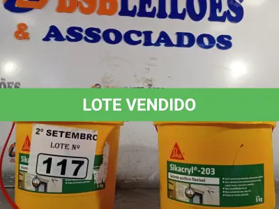 LOTE 117 - 02 BALDES DE SIKACRYL-203, SELANTE ACRÍLICO FLEXÍVEL 5KG. (NO ESTADO) ATENÇÃO! FAZER A VISITAÇÃO ANTES DE ARREMATAR, NÃO SABEMOS SE FUNCIONA. LEILÃO NÃO TEM GARANTIA E NEM DEVOLUÇÃO, SUJEITO A POSSÍVEIS AVARIAS VISÍVEIS/OCULTAS E/OU AUSÊNCIA DE COMPONENTES.
