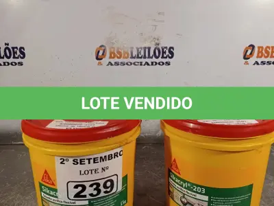 LOTE 239 - 02 BALDES DE SIKACRYL-203, SELANTE ACRÍLICO FLEXÍVEL 5KG. (NO ESTADO) ATENÇÃO! FAZER A VISITAÇÃO ANTES DE ARREMATAR, NÃO SABEMOS SE FUNCIONA. LEILÃO NÃO TEM GARANTIA E NEM DEVOLUÇÃO, SUJEITO A POSSÍVEIS AVARIAS VISÍVEIS/OCULTAS E/OU AUSÊNCIA DE COMPONENTES.
