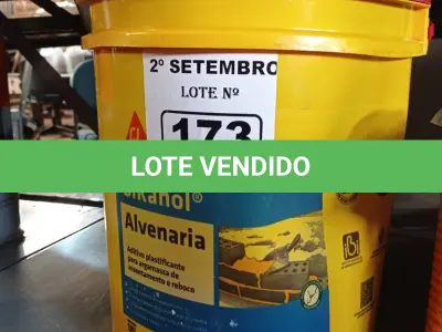 LOTE 173 - 01 BALDE DE SIKANOL ALVENARIA, ADITIVO PLASTIFICANTE PARA ARGAMASSA DE ASSENTAMENTO E REBOCO 18L. (NO ESTADO) ATENÇÃO! FAZER A VISITAÇÃO ANTES DE ARREMATAR, NÃO SABEMOS SE FUNCIONA. LEILÃO NÃO TEM GARANTIA E NEM DEVOLUÇÃO, SUJEITO A POSSÍVEIS AVARIAS VISÍVEIS/OCULTAS E/OU AUSÊNCIA DE COMPONENTES.