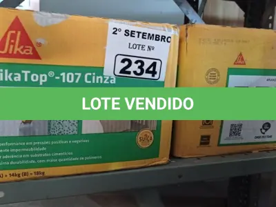 LOTE 234 - 02 CAIXAS DE SIKA TOP-107 CINZA, ARGAMASSA POLIMÉRICA IMPERMEABILIZANTE DE ALTO DESEMPENHO. (NO ESTADO) ATENÇÃO! FAZER A VISITAÇÃO ANTES DE ARREMATAR, NÃO SABEMOS SE FUNCIONA. LEILÃO NÃO TEM GARANTIA E NEM DEVOLUÇÃO, SUJEITO A POSSÍVEIS AVARIAS VISÍVEIS/OCULTAS E/OU AUSÊNCIA DE COMPONENTES.