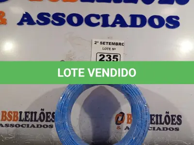 LOTE 235 - 01 ROLO DE CABO FLEXÍVEL 100M 1X2,5MM NA COR AZUL(NOVO). (NO ESTADO) ATENÇÃO! FAZER A VISITAÇÃO ANTES DE ARREMATAR, NÃO SABEMOS SE FUNCIONA. LEILÃO NÃO TEM GARANTIA E NEM DEVOLUÇÃO, SUJEITO A POSSÍVEIS AVARIAS VISÍVEIS/OCULTAS E/OU AUSÊNCIA DE COMPONENTES.
