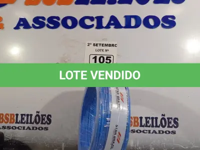LOTE 105 - 01 ROLO DE CABO FLEXÍVEL 100M 1X2,5MM NA COR AZUL(NOVO). (NO ESTADO) ATENÇÃO! FAZER A VISITAÇÃO ANTES DE ARREMATAR, NÃO SABEMOS SE FUNCIONA. LEILÃO NÃO TEM GARANTIA E NEM DEVOLUÇÃO, SUJEITO A POSSÍVEIS AVARIAS VISÍVEIS/OCULTAS E/OU AUSÊNCIA DE COMPONENTES.