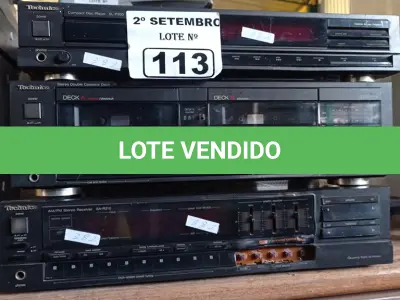 LOTE 113 - 01 STÉREO CASSETE DECK, 01 COMPAC DISC PLAYER E 01 AM/FM STÉREO RECEIVER. (NO ESTADO) ATENÇÃO! FAZER A VISITAÇÃO ANTES DE ARREMATAR, NÃO SABEMOS SE FUNCIONA. LEILÃO NÃO TEM GARANTIA E NEM DEVOLUÇÃO, SUJEITO A POSSÍVEIS AVARIAS VISÍVEIS/OCULTAS E/OU AUSÊNCIA DE COMPONENTES.
