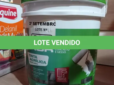 LOTE 256 - 01 BALDE DE TINTA ACRÍLICA 18L NA COR CONCRETO FOSCO. (NO ESTADO) ATENÇÃO! FAZER A VISITAÇÃO ANTES DE ARREMATAR, NÃO SABEMOS SE FUNCIONA. LEILÃO NÃO TEM GARANTIA E NEM DEVOLUÇÃO, SUJEITO A POSSÍVEIS AVARIAS VISÍVEIS/OCULTAS E/OU AUSÊNCIA DE COMPONENTES.