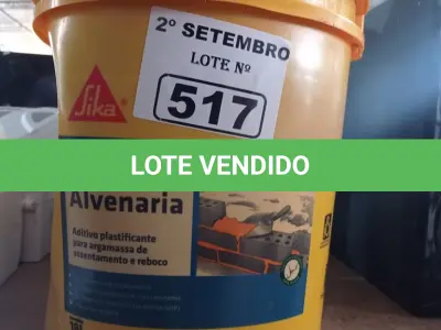 LOTE 517 - 01 BALDE DE SIKANOL ALVENARIA, ADITIVO PLASTIFICANTE PARA ARGAMASSA DE ASSENTAMENTO E REBOCO 18L. (NO ESTADO) ATENÇÃO! FAZER A VISITAÇÃO ANTES DE ARREMATAR, NÃO SABEMOS SE FUNCIONA. LEILÃO NÃO TEM GARANTIA E NEM DEVOLUÇÃO, SUJEITO A POSSÍVEIS AVARIAS VISÍVEIS/OCULTAS E/OU AUSÊNCIA DE COMPONENTES.