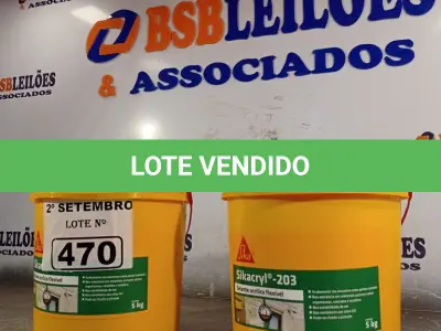 LOTE 470 - 02 BALDES DE SIKACRYL-203, SELANTE ACRÍLICO FLEXÍVEL 5KG. (NO ESTADO) ATENÇÃO! FAZER A VISITAÇÃO ANTES DE ARREMATAR, NÃO SABEMOS SE FUNCIONA. LEILÃO NÃO TEM GARANTIA E NEM DEVOLUÇÃO, SUJEITO A POSSÍVEIS AVARIAS VISÍVEIS/OCULTAS E/OU AUSÊNCIA DE COMPONENTES.