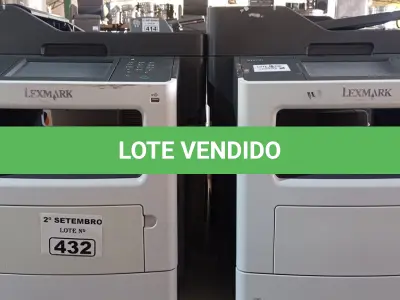 LOTE 432 - 06 IMPRESSORAS SENDO 02 MULTIFUNCIONAL MARCA LEXMARK MODELO MX 611-DE. (NO ESTADO) ATENÇÃO! FAZER A VISITAÇÃO ANTES DE ARREMATAR, NÃO SABEMOS SE FUNCIONA. LEILÃO NÃO TEM GARANTIA E NEM DEVOLUÇÃO, SUJEITO A POSSÍVEIS AVARIAS VISÍVEIS/OCULTAS E/OU AUSÊNCIA DE COMPONENTES.