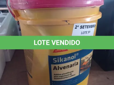 LOTE 517 - 01 BALDE DE SIKANOL ALVENARIA, ADITIVO PLASTIFICANTE PARA ARGAMASSA DE ASSENTAMENTO E REBOCO 18L. (NO ESTADO) ATENÇÃO! FAZER A VISITAÇÃO ANTES DE ARREMATAR, NÃO SABEMOS SE FUNCIONA. LEILÃO NÃO TEM GARANTIA E NEM DEVOLUÇÃO, SUJEITO A POSSÍVEIS AVARIAS VISÍVEIS/OCULTAS E/OU AUSÊNCIA DE COMPONENTES.