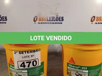 LOTE 470 - 02 BALDES DE SIKACRYL-203, SELANTE ACRÍLICO FLEXÍVEL 5KG. (NO ESTADO) ATENÇÃO! FAZER A VISITAÇÃO ANTES DE ARREMATAR, NÃO SABEMOS SE FUNCIONA. LEILÃO NÃO TEM GARANTIA E NEM DEVOLUÇÃO, SUJEITO A POSSÍVEIS AVARIAS VISÍVEIS/OCULTAS E/OU AUSÊNCIA DE COMPONENTES.