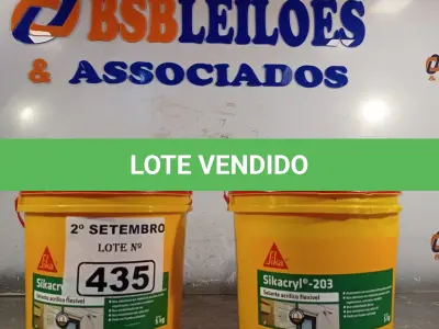LOTE 435 - 02 BALDES DE SIKACRYL-203, SELANTE ACRÍLICO FLEXÍVEL 5KG. (NO ESTADO) ATENÇÃO! FAZER A VISITAÇÃO ANTES DE ARREMATAR, NÃO SABEMOS SE FUNCIONA. LEILÃO NÃO TEM GARANTIA E NEM DEVOLUÇÃO, SUJEITO A POSSÍVEIS AVARIAS VISÍVEIS/OCULTAS E/OU AUSÊNCIA DE COMPONENTES.