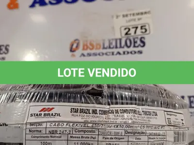 LOTE 275 - 01 ROLO DE CABO FLEXÍVEL 100M 1X10MM NA COR PRETA(NOVO). (NO ESTADO) ATENÇÃO! FAZER A VISITAÇÃO ANTES DE ARREMATAR, NÃO SABEMOS SE FUNCIONA. LEILÃO NÃO TEM GARANTIA E NEM DEVOLUÇÃO, SUJEITO A POSSÍVEIS AVARIAS VISÍVEIS/OCULTAS E/OU AUSÊNCIA DE COMPONENTES.