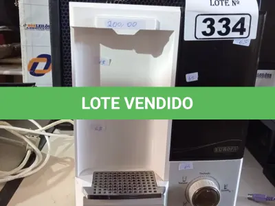 LOTE 334 - 01 PURIFICADOR DE ÁGUA MARCA EUROPA 220V. (NO ESTADO) ATENÇÃO! FAZER A VISITAÇÃO ANTES DE ARREMATAR, NÃO SABEMOS SE FUNCIONA. LEILÃO NÃO TEM GARANTIA E NEM DEVOLUÇÃO, SUJEITO A POSSÍVEIS AVARIAS VISÍVEIS/OCULTAS E/OU AUSÊNCIA DE COMPONENTES.