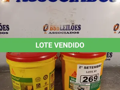 LOTE 269 - 02 BALDES DE SIKACRYL-203, SELANTE ACRÍLICO FLEXÍVEL 5KG. (NO ESTADO) ATENÇÃO! FAZER A VISITAÇÃO ANTES DE ARREMATAR, NÃO SABEMOS SE FUNCIONA. LEILÃO NÃO TEM GARANTIA E NEM DEVOLUÇÃO, SUJEITO A POSSÍVEIS AVARIAS VISÍVEIS/OCULTAS E/OU AUSÊNCIA DE COMPONENTES.