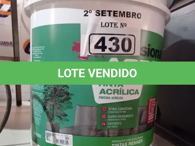 LOTE 430 - 01 BALDE DE TINTA ACRÍLICA 18L NA COR CONCRETO FOSCO. (NO ESTADO) ATENÇÃO! FAZER A VISITAÇÃO ANTES DE ARREMATAR, NÃO SABEMOS SE FUNCIONA. LEILÃO NÃO TEM GARANTIA E NEM DEVOLUÇÃO, SUJEITO A POSSÍVEIS AVARIAS VISÍVEIS/OCULTAS E/OU AUSÊNCIA DE COMPONENTES.