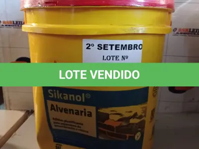 LOTE 324 - 01 BALDE DE SIKANOL ALVENARIA, ADITIVO PLASTIFICANTE PARA ARGAMASSA DE ASSENTAMENTO E REBOCO 18L. (NO ESTADO) ATENÇÃO! FAZER A VISITAÇÃO ANTES DE ARREMATAR, NÃO SABEMOS SE FUNCIONA. LEILÃO NÃO TEM GARANTIA E NEM DEVOLUÇÃO, SUJEITO A POSSÍVEIS AVARIAS VISÍVEIS/OCULTAS E/OU AUSÊNCIA DE COMPONENTES.