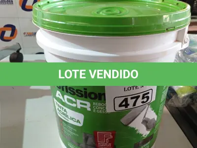 LOTE 475 - 01 BALDE DE TINTA ACRÍLICA 18L NA COR CONCRETO FOSCO. (NO ESTADO) ATENÇÃO! FAZER A VISITAÇÃO ANTES DE ARREMATAR, NÃO SABEMOS SE FUNCIONA. LEILÃO NÃO TEM GARANTIA E NEM DEVOLUÇÃO, SUJEITO A POSSÍVEIS AVARIAS VISÍVEIS/OCULTAS E/OU AUSÊNCIA DE COMPONENTES.