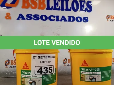 LOTE 435 - 02 BALDES DE SIKACRYL-203, SELANTE ACRÍLICO FLEXÍVEL 5KG. (NO ESTADO) ATENÇÃO! FAZER A VISITAÇÃO ANTES DE ARREMATAR, NÃO SABEMOS SE FUNCIONA. LEILÃO NÃO TEM GARANTIA E NEM DEVOLUÇÃO, SUJEITO A POSSÍVEIS AVARIAS VISÍVEIS/OCULTAS E/OU AUSÊNCIA DE COMPONENTES.